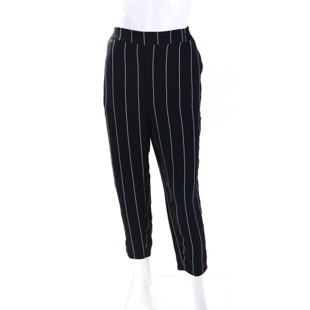 Ettitwa Womens Elastic Waistband Striped Straight Leg Trousers Blue Size M